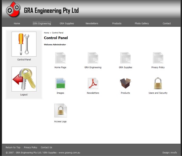 GRA Engineering Administrator Control Panel